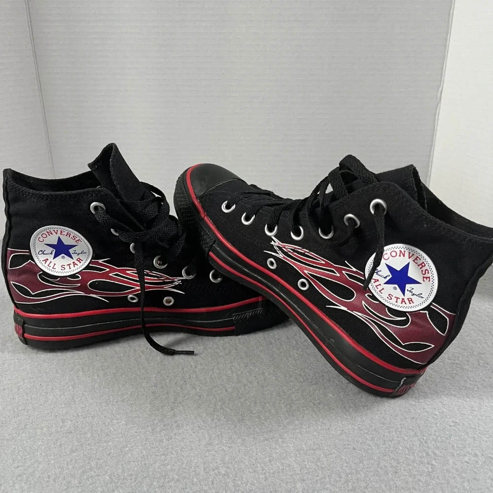 Converse Chuck‎ Taylor All Star High Top Black Red Flame Shoes Mens 5 Womens 7